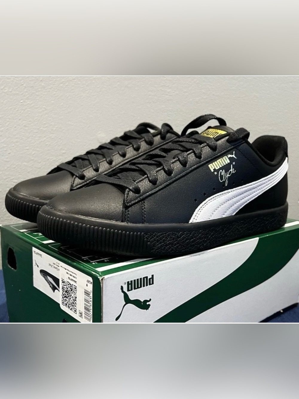 Puma Clyde Core Leather Foil Black/White Low Shoes Sneakers 364669-04 Men’s New